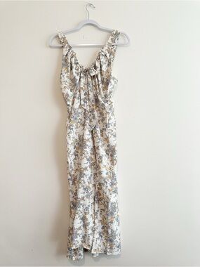 Abercrombie & Fitch Cream Floral Midi Dress with Blue and Tan Print